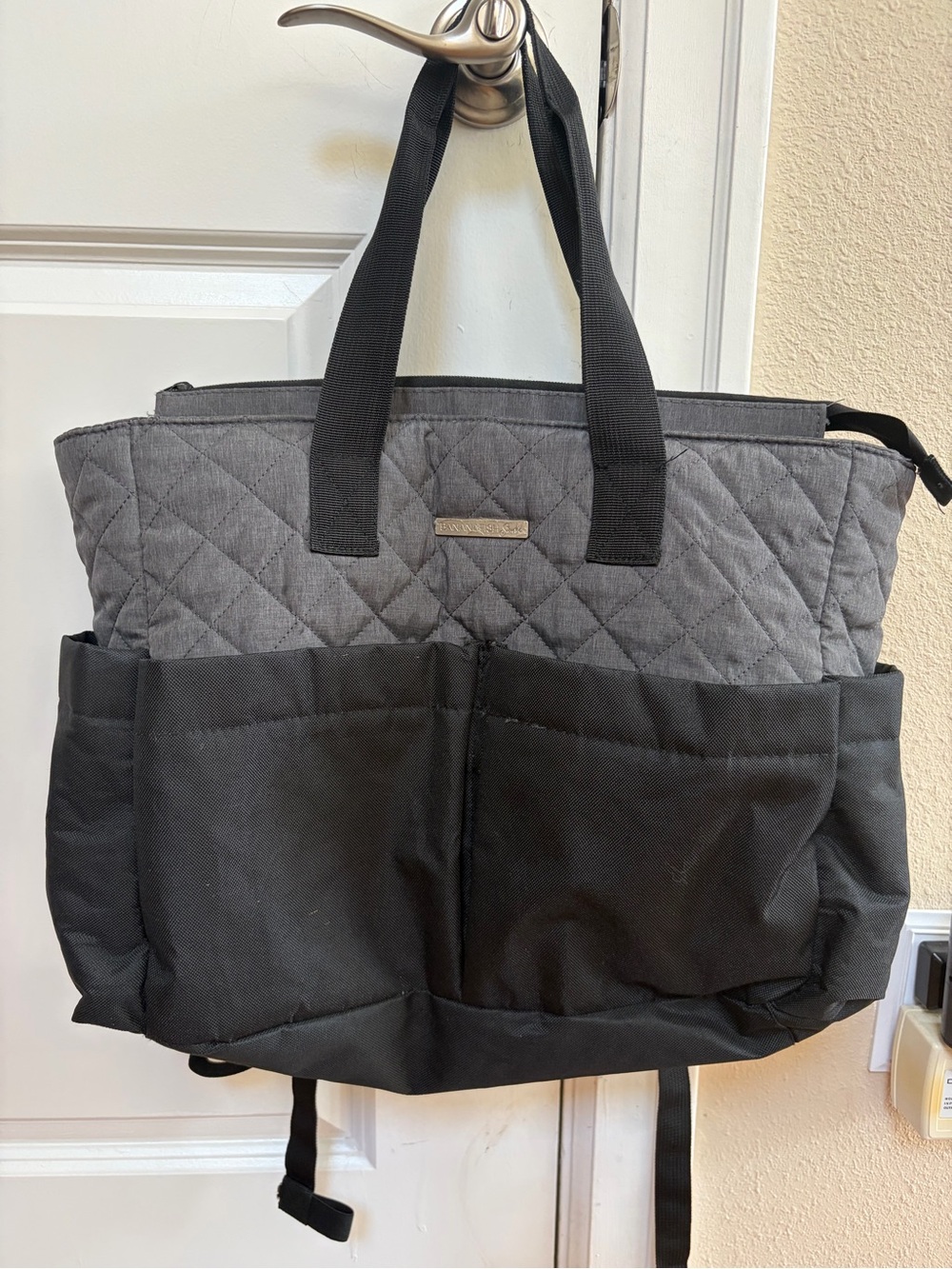 Bananafish Studio Black & Gray Quilted Tote Diaper Bag Backpack Baby Toddler